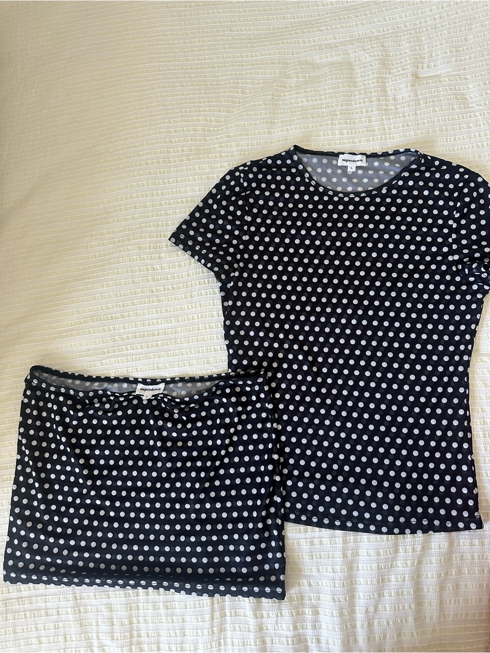 superdown black and White Polka Dot Set - Short Sleeve Top & skirt
